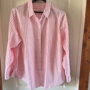 COLDWATER CREEK Pink and White Striped Button-Up Shirt